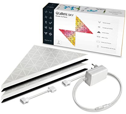LaMetric Sky Starter Kit, 2 Triangle LED Tiles with 64 RGB (16M Colors) Triangular Pixels per Tile - Modular Wi-Fi-Enabled Indoor White Wall Light for Decoration, Gaming and Smart Home