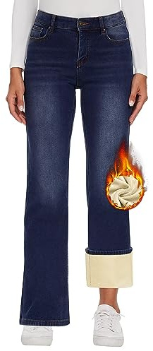 KDF Fleece Lined Jeans Women High Waisted Wide Leg Baggy Jeans for Women Winter Lined Jean Pants Navy Blue Size 10