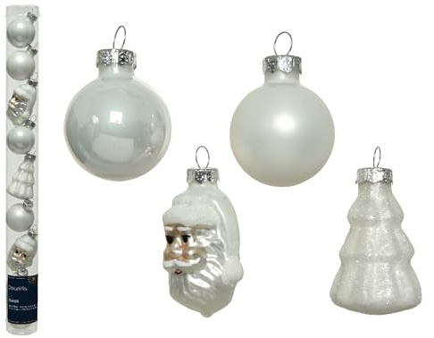Weihnachtskugeln Glas 3cm x 9 Stück Figuren Mix Christbaumschmuck Set Winterweiß