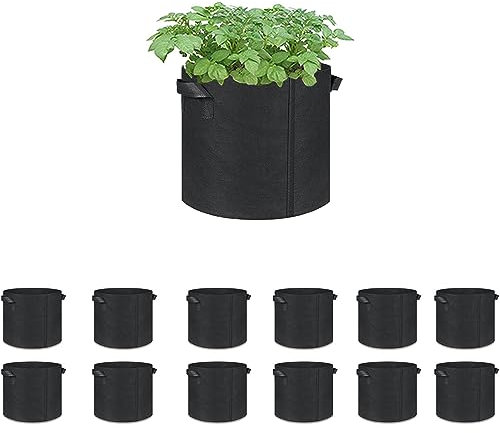MollyFarm Lot de 12 sacs de culture de 10 litres, pots en tissu aéré robuste avec poignées robustes, pots en tissu épais pour plantes