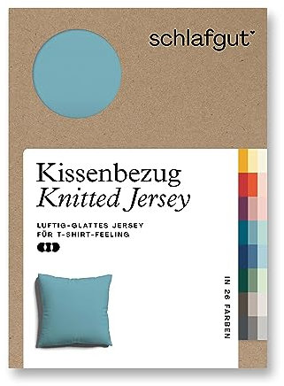 schlafgut Knitted Jersey Kissenbezug 80x80 cm Petrol Mid Uni weicher Premium Kopfkissenbezug einzeln, faltenfrei mit Elasthan