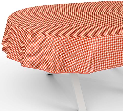 ANRO Tischdecke abwaschbar Vichy-Karo Rot mit Saum oval 200x140 cm