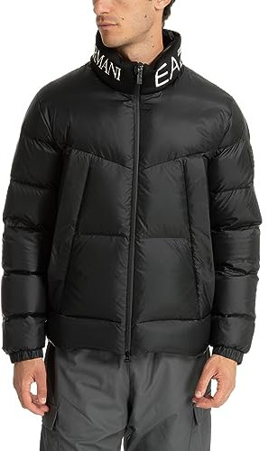 Emporio Armani EA7 Nylon Funnel Neck Logo Black Down Puffer Jacket XL
