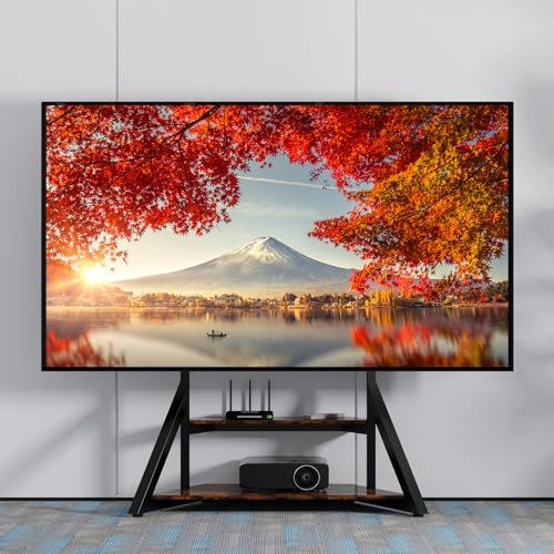 UNHO Tall Floor TV Stand: Heavy Duty Television Mount Bracket with Wood Shelves Height Adjustable for 65-100” LCD LED TVs Max VESA 800x600mm