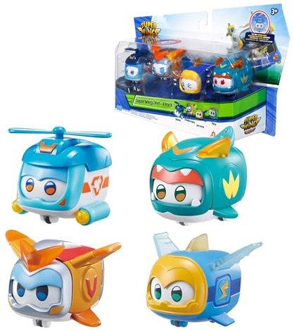 Super Wings Super Haustiere 4 PCS Shine, Golden Boy, Jerome, Ellie, mit schaltbarem Gesichtsausdruck, mit Blitzeffekt, tragbar, Spielzeug für 3 4 5 6 7 8 Jahre Alter Junge Mädchen, 2 inch