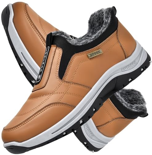 Zapatos sin Cordones Hombre Cuero Invierno Calientes Piel Forradas Mocasines Casual Zapatillas Casa Conducción Formal Cómodos Caminar,Marrón,42/260mm