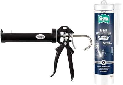 Sista Bad Schimmelblocker Silikon, für neuen Glanz, mit 4-fachem Schimmelschutz, antibakterielle Dichtmasse, Weiß (1x280ml) & Pattex Profi Metall Kartuschenpistole