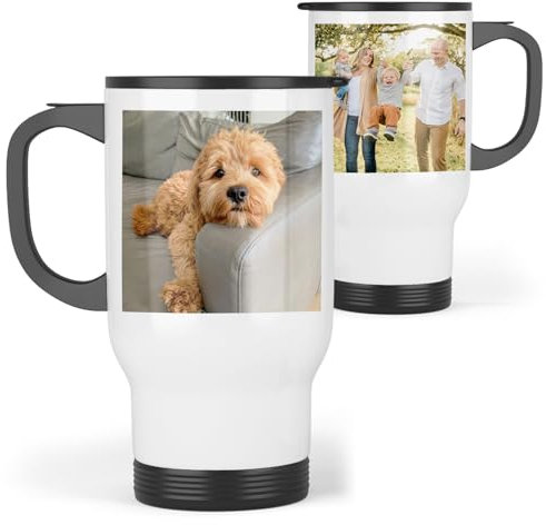 Personalised Photo Travel Mug | Photo Travel Mug | Add 2 Pictures | Custom Travel Cup, Custom Travel Mug | Picture Travel Mug With Handle