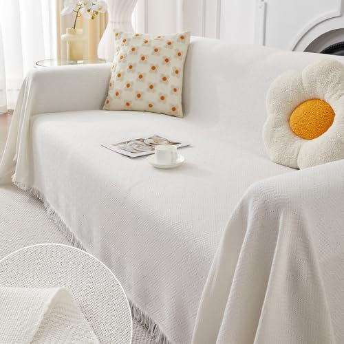FANSU Sofabezug L Form 1 2 3 4 Sitzer, Reversibel Twill Sofaüberwurf Decke Ecksofa Couch Bezug Sofaschoner Sofa Decken Einteiliger Couch Überwürf (Weiß,4 Sitzer Plus(180x420cm)