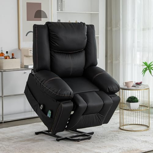 Merax Relaxsessel Fernsehsessel Elektrischer Massagesessel in schwarzem PU-Leder - mit 8-Punkt-Massage und Heizfunktion, mit 2 Seitentaschen, 2 Getränkehaltern Black PU