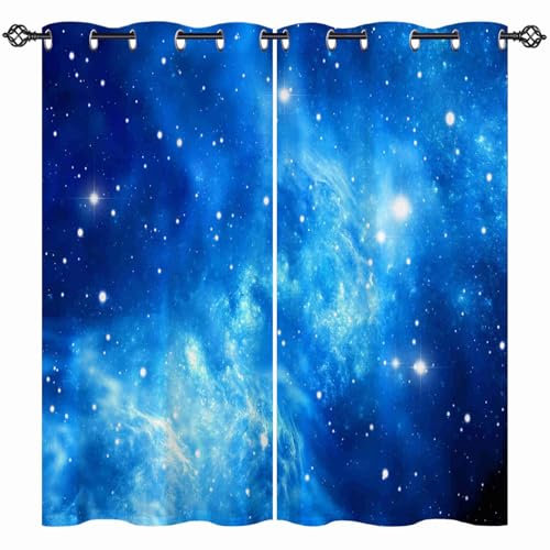 ANHOPE Weltraum Blau Nebel Galaxie Blickdichte Gardinen mit Ösen Thermo Vorhänge Kinder Jungen Mädchen Vorhang Blackout Curtain Wohnzimmer Schlafzimmer Verdunklungsvorhänge 2er Set H 160 x B 107 cm
