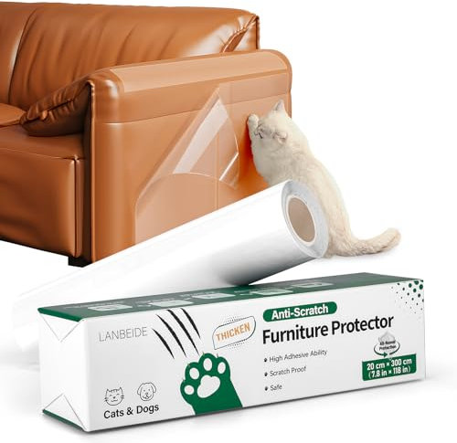 LANBEIDE Anti Scratch Cat Furniture Protector - Cat Sofa Protector Plastic Clear Single Side Sticky Deterrent Training Tape(20cm x 3m)
