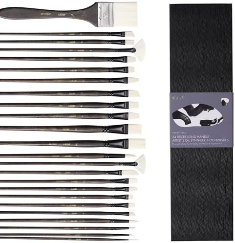 ARTIFY Ölfarbenpinsel-Set, 24-teilig, Langer Griff, Harte Nylonhaare, Acryl-Pinsel, professionelle Künstlerpinsel für Öl-, Acryl- und Aquarellmalerei