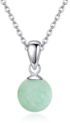 HUKKUN Jade Halskette - Sterling Silber Echte Grüne Jade Perlen - Schmuck Geschenk für Frauen