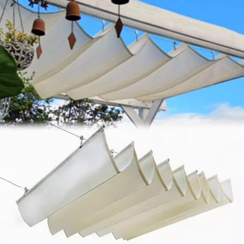 Geovne White Wave Sails,Outdoor Sun Shade Sail,UV Resistant/Breathable Shade Fabric,Terrace Shade Cover,Retractable Sunscreen Canopy,Pergola Canopy,with Support Rod (1.1x15m/3.6x49ft)