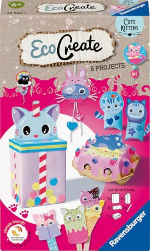 Ravensburger EcoCreate 23920 - Süße Kätzchen - DIY Bastelset ab 6 Jahren, Basteln für Kinder mit Upcycling