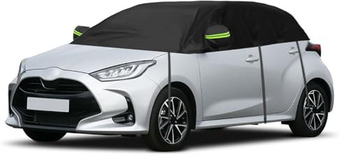 Halbe Autoabdeckung Ersatz für Toyota Yaris 2013-2024 XP150 Hatchback, Halbgarage, Verdickter Allwetter Halbabdeckung Reflektierende Autoabdeckung wasserdichte Schutzhülle UV-Schutz Schneeschutz