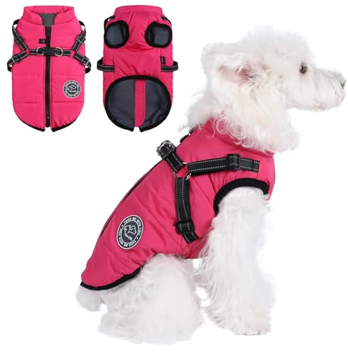 Savlot Hundejacke Winterweste Jacken Hundemantel Hundepullover Haustier Skifahren Kostüm Ärmellose Baumwolle Gepolsterte Weste Mit Brustgurt Gurt - Korallenrot,3XL