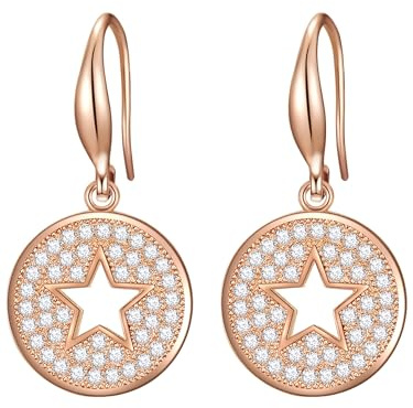 Lulu Jane Damen Ohrringe Messing roségold | rosévergoldet 14 Karat, Ohrhänger, Zirkonia, weiß, Stern
