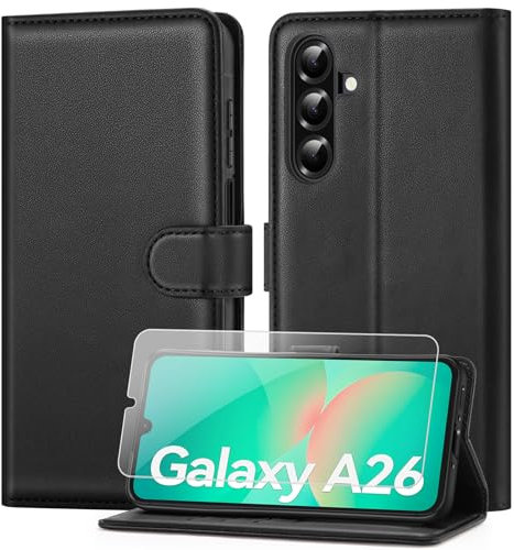 ivencase Compatible with Samsung Galaxy A26 5G Case with 1 HD Screen Protector, PU Leather Flip Wallet Phone Case with Card Slots Stand [RFID Blocking] Magnetic Closure for Samsung A26 - Black