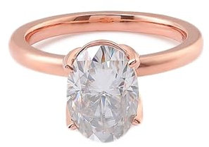 KnSam Echt Gold Partnerringe 585 Rotgold, Solitär Trauringe mit Moissanit Oval, 14K Gold Pärchen Ringe, Gr.62 (19.7)