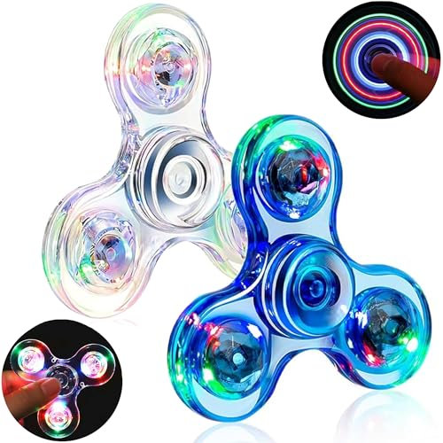 Adviejjoy 2 PCS LED Fidget Hand Giocattoli Fidget Toys, Jouet Sensoriel Jouet Soulagement du Stress Développement du Cerveau Anti-anxiété, Cadeau pour Enfants et Adultes Cristal Bleu et Violet