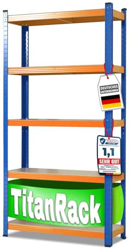 casa pura Schwerlastregal 220 x 90 x 45 cm blau-orange | Steckregal, Lagerregal, Standregal, Stecksystem ohne Werkzeug montierbar