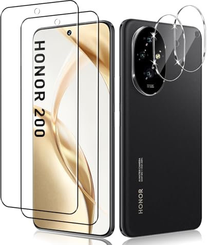 Liilaa Protection D'écran pour HONOR 200 5G, 2 Pièces Film en Verre Trempé et 2 Pièces Protecteur d'Objectif Caméra, Transparent HD, Anti-Rayures