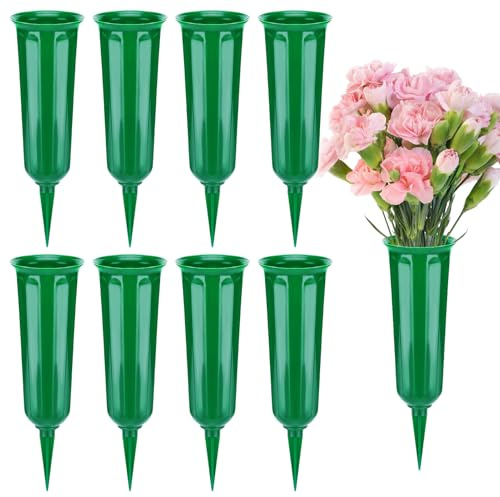 8 jarrones de cementerio para tumba, soportes de flores de plástico con pinchos, jarrón cónico para accesorios de tumba del Día de los Caídos, decoración de cementerio (verde)