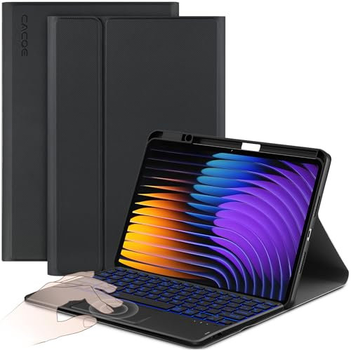 CACOE Funda Teclado Compatible con Xiaomi Mi Pad 7/ Mi Pad 7 Pro (11.2 Pulgadas, 2025) con Touchpad, [Español] Iluminación de 7 Colores Teclado Inalámbrico Desmontable, Negro