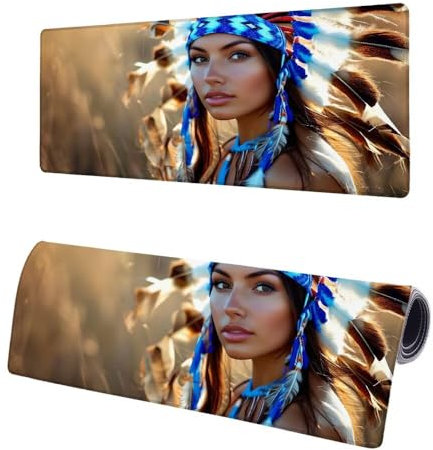 Large Mouse Mat Woman, Extended XXL Feather Gaming Mouse Pad Desk Pad 600x300x3mm, Mouse Mat with Non-Slip Rubber Base, Soft Smooth Surface, Stitched Edges Mousepad, Improved Precision and Speed Y-5