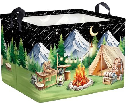 HUUMONSS Nacht Camping Wäschekorb Faltbar für Jungen Mädchen Groß Kleidung Spielzeug Aufbewahrungskorb für Schlafzimmer Draußen, Berg, 36L