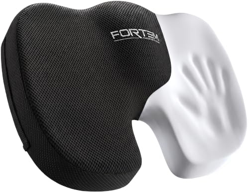 FORTEM Sittdyna för Kontorsstol, Sittdyna i Memory Foam, Halkfri Kudde för Gaming, Sittkudde för Bilstol, Datorstolsdyna, Tvättbart överdrag