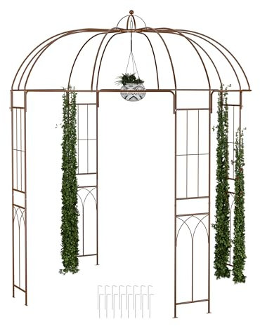 Relaxdays Rosenpavillon Metall, HBT 269 x 211 x 211 cm, Rankhilfe Kletterpflanzen, Garten, Rankpavillon mit Haken, braun
