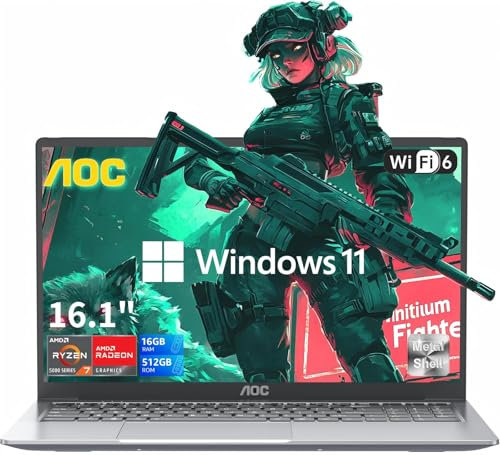 Computer portatile 2025 16.1 AMD Ryzen 7 5700U (8C/16T, fino a 4,3 GHz) Radeon RX Vega 8 Graphics Laptop 16 GB RAM 512 GB NVMe SSD, Windows 11, display FHD, WiFi 6, batteria 53 Wh, HDMI, webcam