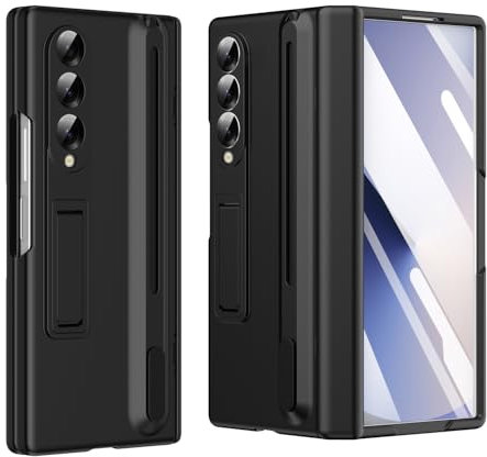 HUOLUNGJIN Étui à rabat compatible avec Samsung Galaxy Z Fold 3, béquille avec film protecteur d'écran intégré, nouvelle fente pour stylo S, stylet standard, lot complet de coque de protection à