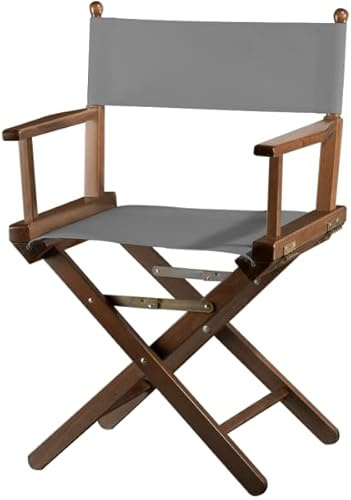 ZStyle Regiestuhl, zusammenklappbar, aus Holz und Stoff, platzsparend, für Garten, Haus, Camping, Catering, Terrasse, Hochzeit, Restaurant, Bar, Innen- und Außenbereich (Walnuss-Schaft – grauer Stoff)