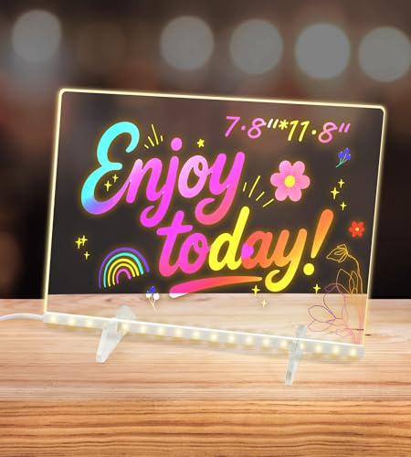 LED Note Board with 10 Colors Light Modes, LED Drawing Board for Kids Light Up Acrylic Message Board Doodle Desktop Memo with 7 Colors Pen Christmas Birthday Gifts (40 x 30cm)