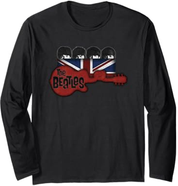 Official The Beatles Guitar UK Flag Pop Rock Band Music Long Sleeve T-Shirt
