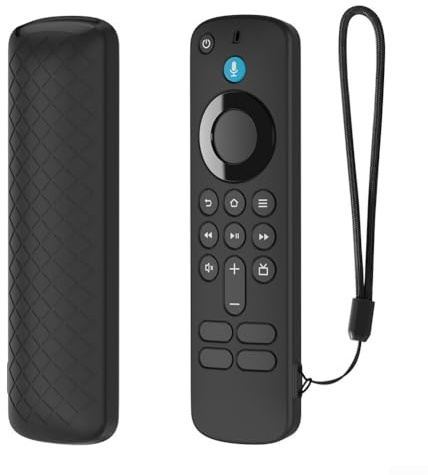 Fernbedienung kompatibel mit Fire TV-Stick 4K/HD Sprachfernbedienung, rutschfeste Silikon-Schutzhülle mit Umhängeband, mehrfarbig (schwarz)