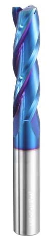 QUARKZMAN Fraise En Spirale 1/2 Diamètre De Coupe Fraise En Bout CNC | pour Bois Doux, Carbure Monobloc, 1/2 Queue, Coupe Montante, Revêtement Nano Bleu, 3 Trous, 2 Longueur De Coupe, 4 Long