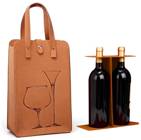 Khaki Double Wine Bag, Thick Felt Wine Tote Bag with Handles, Reusable Wine Gift Bag for 2 Bottles (750ml), Anti-Collision Bottle Carrier for Wedding Picnic Family Gatherings Holiday Parties (1PCS)