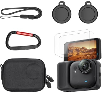 SYMIK Small Carrying Case for Insta360 GO Ultra, Tempered Glass Screen Protectors Silicone Lens Cap Portable Compact Hard Shell Travel Case Bag for Insta 360 GO Ultra Accessories