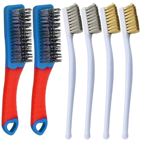 Wire Brush, 6PCS Wire Brush Set, 2 Metal Brush, 2 Wire Brushes And 2 Brass Brushes, Multi-Purpose Cleaning Tools For Kitchen, Bbq Grill, Cleaning Rust Paint Removal