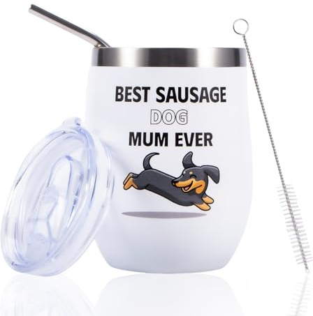 teokyat Dackel Edelstahl Becher mit Strohhalter – BEST SAUSAGE DOG MUM EVER Geschenke für Frauen Freundin, Dackel Tasse Isolierbecher 350ml, Thermobecher für Kaffee & Wein, Hundeliebhaber Geschenk