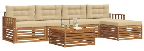 vidaXL Outdoor-Sofagarnitur mit Kissen 6 pcs Natur und Beige, Outdoor Sofa, modernes Gartenmöbel für Terrasse, gemütliches Sitzset, robust und stilvoll