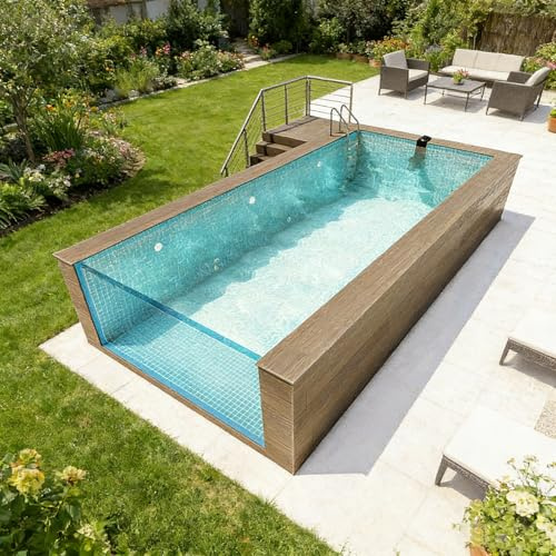 Spacious Above Ground Pool Modern Container Swimming Pool with Optional Heater for Adults Backyard Oasis and Low-Maintenance Swimming
