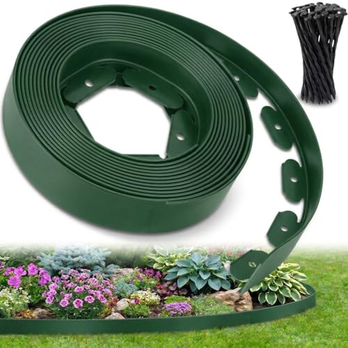 Ediesi, Bordure Jardin extérieur 10 m Flexible, Bordure de Jardin Plastique résistante 5 mm, délimiteur Gazon allées parterres, Installation Facile avec 30 piquets (Vert, 10 mètres)