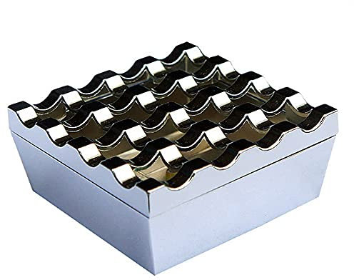 SDKIR-Kreative Metall 16 Loch Platz Aschenbecher mit Deckel große Vintage mattiert Aschenbecher, Nickel Farbe