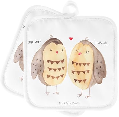 Mr. & Mrs. Panda 2er Set Topflappen Eulen Liebe - Geschenk, Pärchen, Freundin Geschenk, Topfhandschuhe, verliebt, Schöne Topflappen, Ofenhandschuh,
